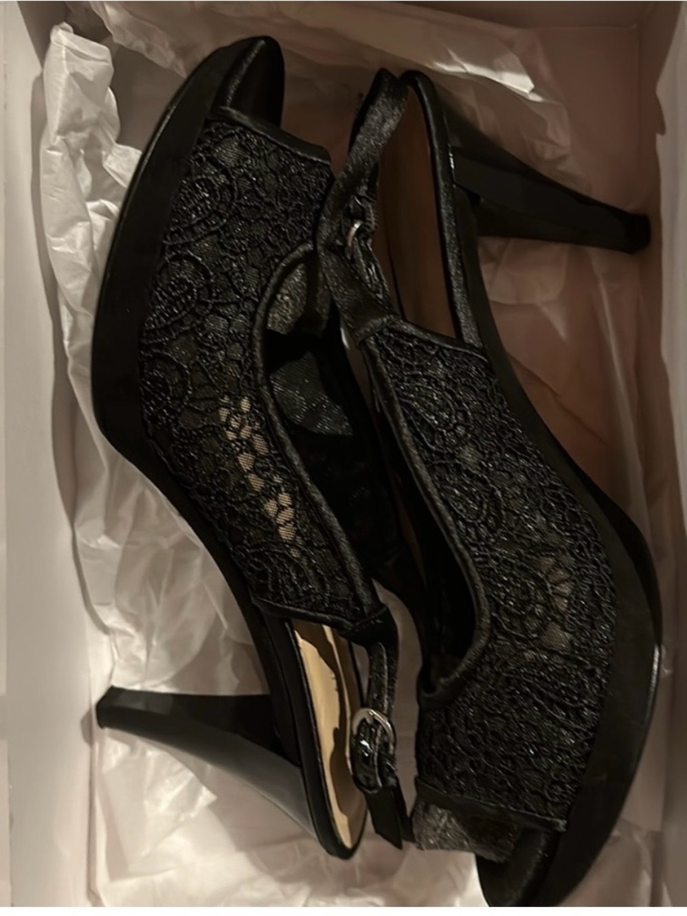 NINE WEST Black Lace Slingback Mid Heel Pumps
